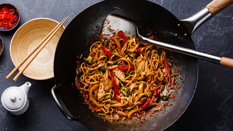 Chinese noodles in wok