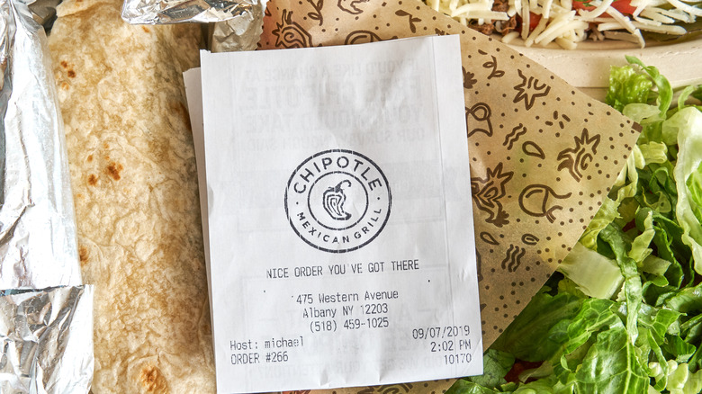 Chipotle food and receipt
