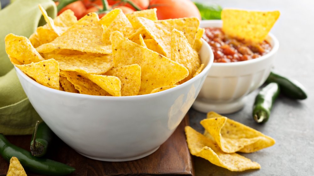 Fresh tortilla chips with salsa