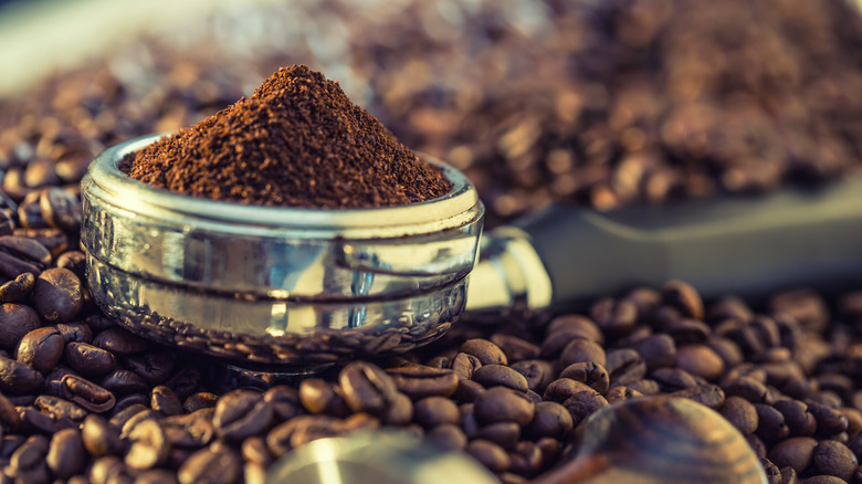 coffee beans and grinder