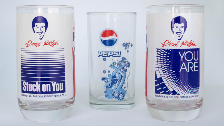 collectible Pepsi glasses lined up