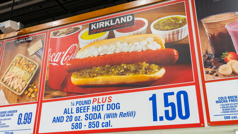 Costco $1.50 hot dog combo displayed on food court menu.