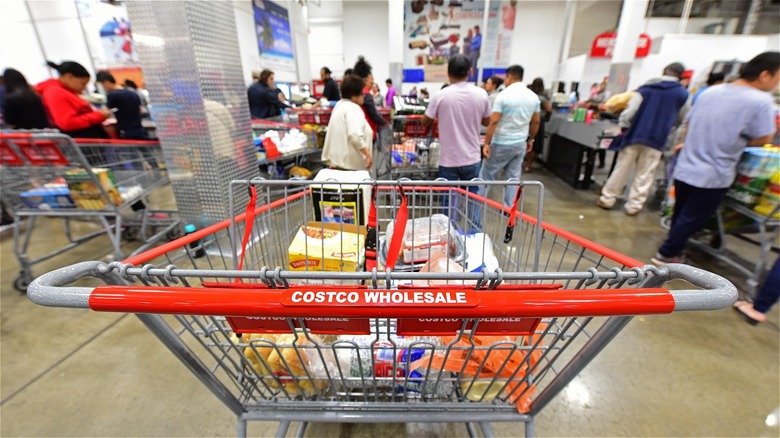 shopping cart at costco checkout line