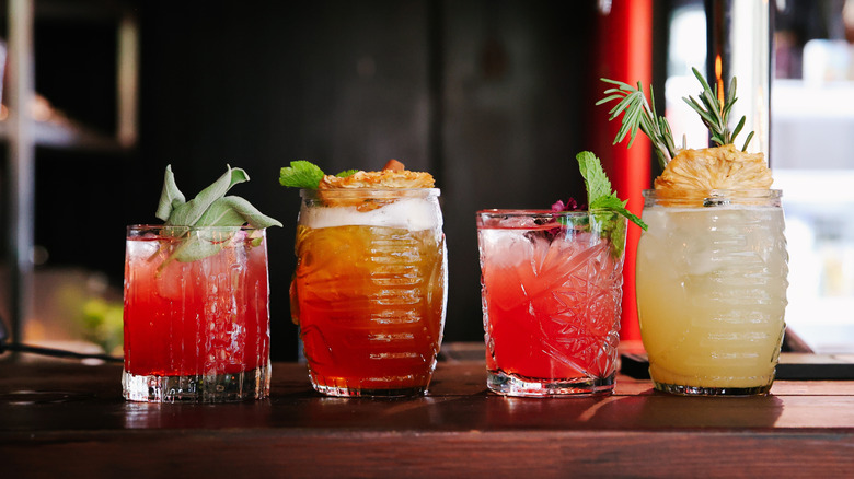 Tiki-style drinks on bar