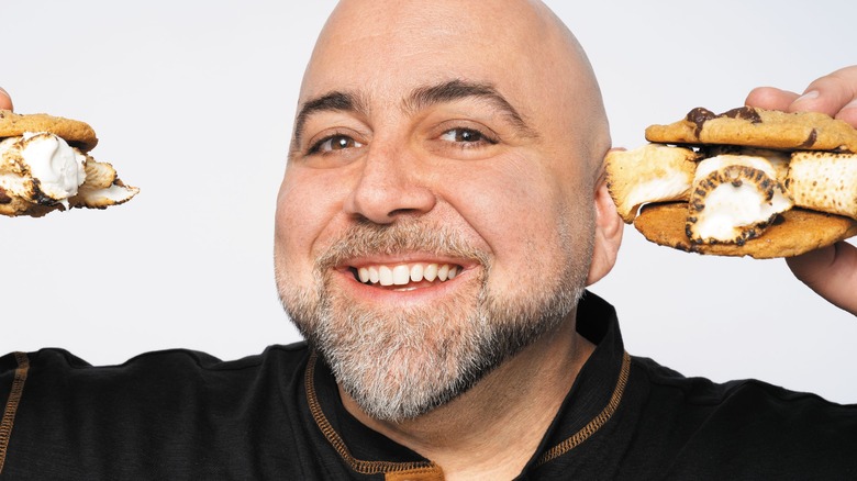 Duff Goldman holding chocolate chip s'more cookies