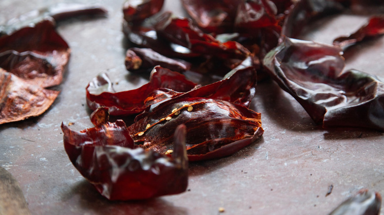 chilies being prepared for sauce