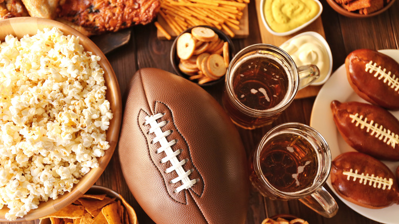 football themed table with snacks