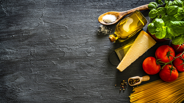 Italian ingredients on a black background