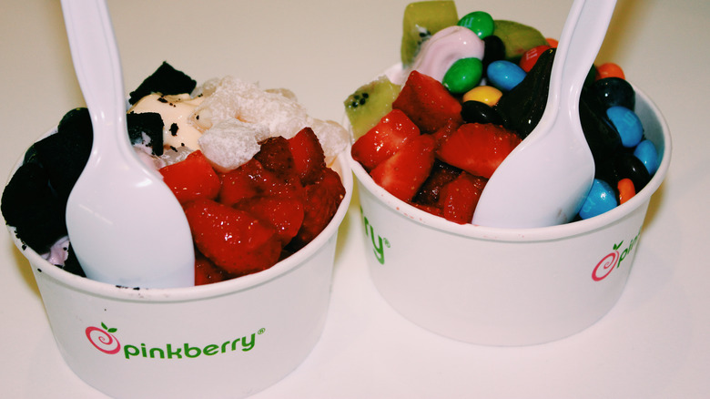 two cups of Pinkberry frozen yogurt