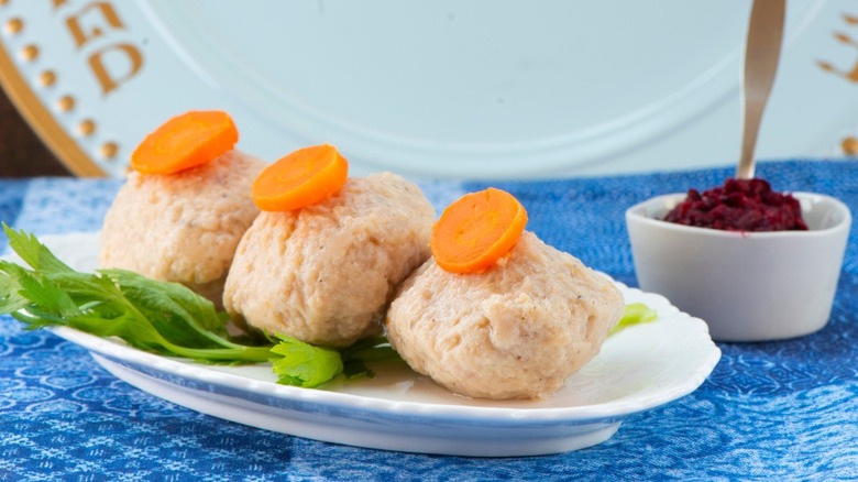 Gefilte fish on plate