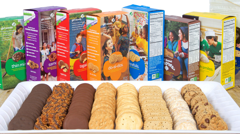 Girl Scout cookies and boxes 