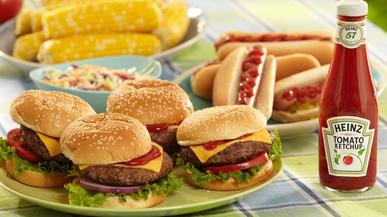 Heinz ketchup with burgers and hot dogs