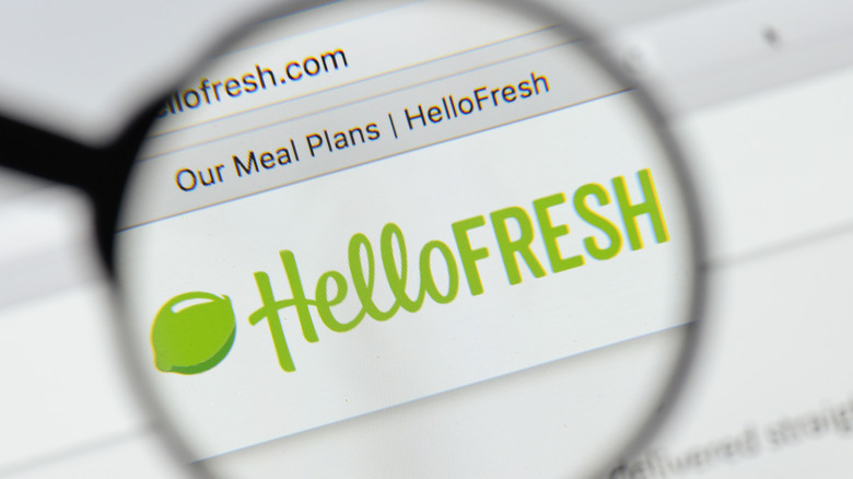 HelloFresh logo on a computer being magnified with a magnifying glass