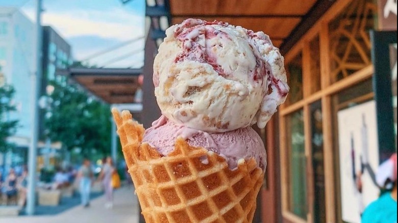 Jeni's Splendid Ice Cream scoops in waffle cone
