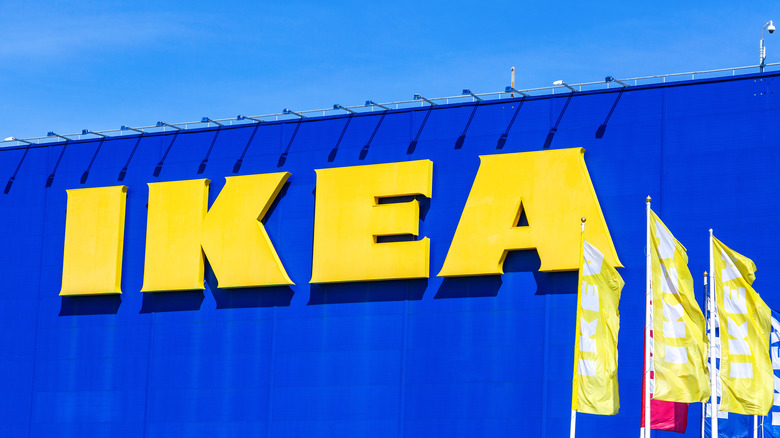 IKEA exterior sign with flags