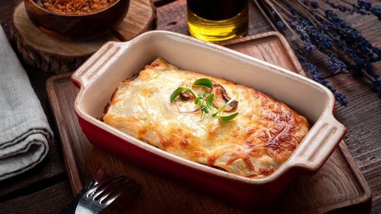 Lasagna with delicately browned top