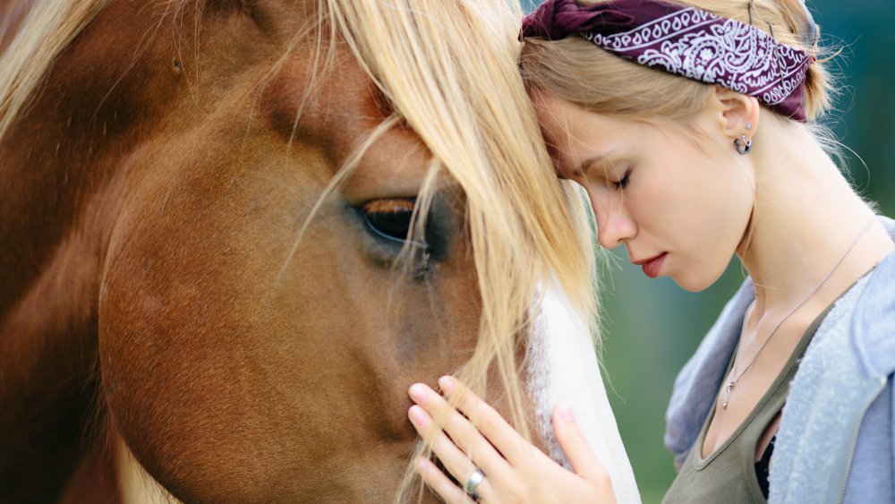 horse and woman bonding