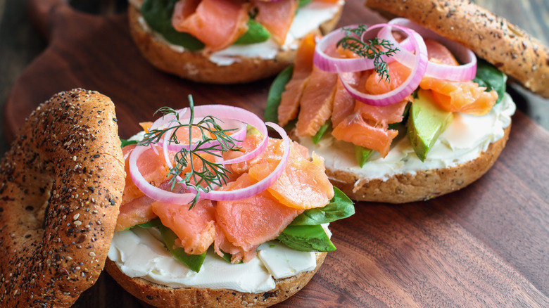 bagel sandwiches with salmon and cream cheese