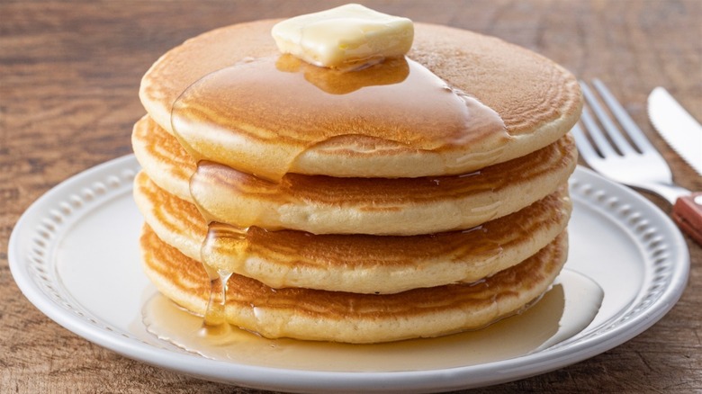 Pancakes with butter and syrup