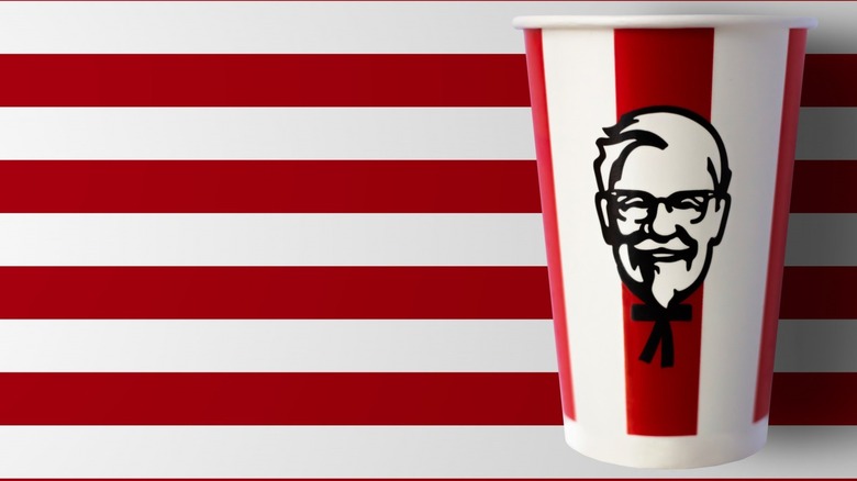 KFC cup with backdrop of brand's colors