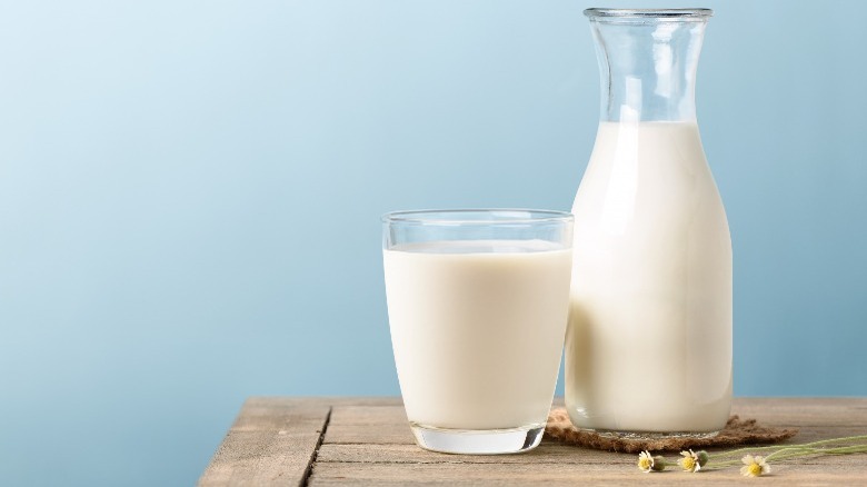 dairy milk glass and pitcher