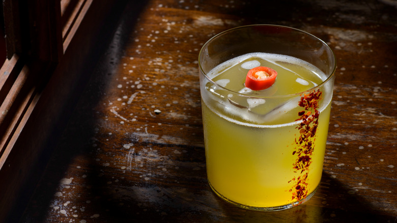 margarita with Tajin down side of glass