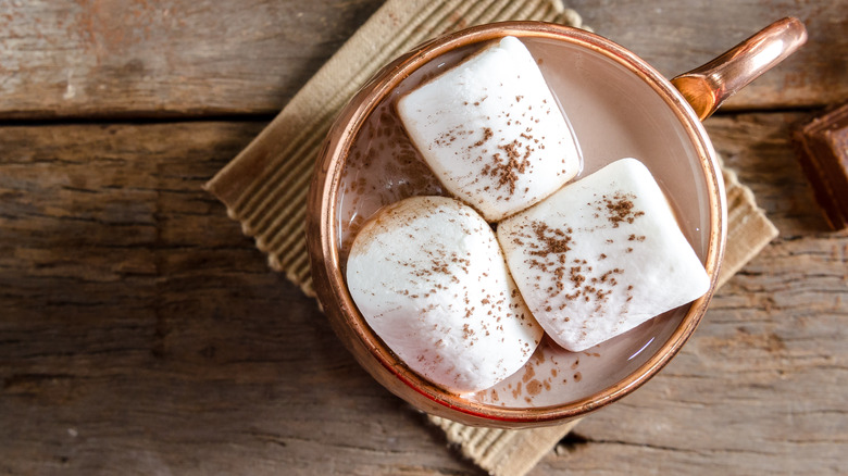 asymmetrical marshmallows in hot chocolate