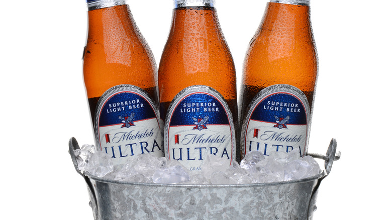 Michelob bottles in icy bucket