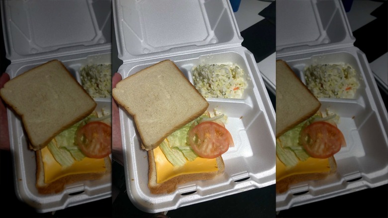 Sad cheese sandwich in container