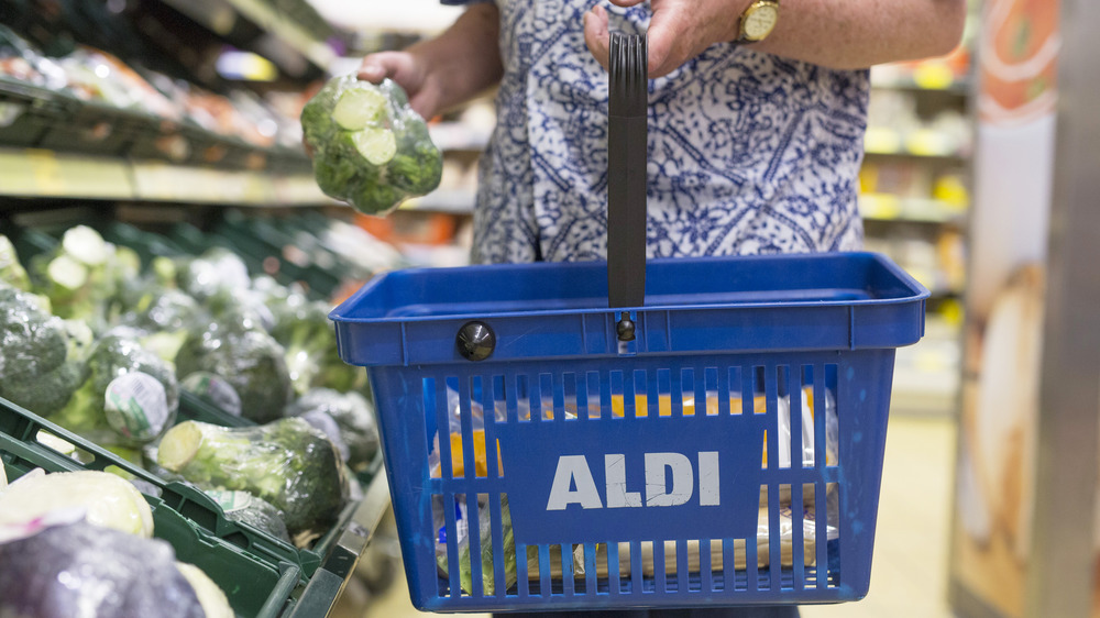 Blue Aldi shopping basket