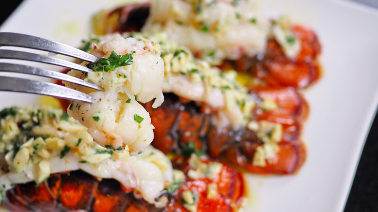 Lobster tails on a white plate