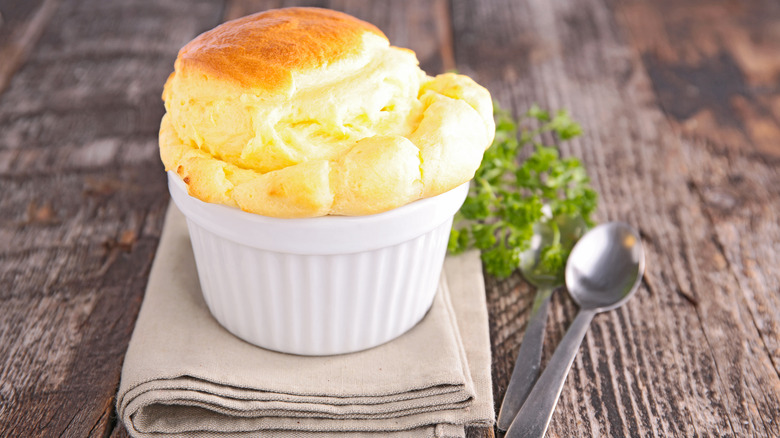 A cheese souffle in a bowl