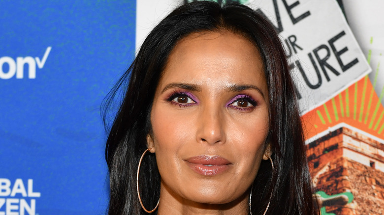 Padma Lakshmi wearing hoop earrings