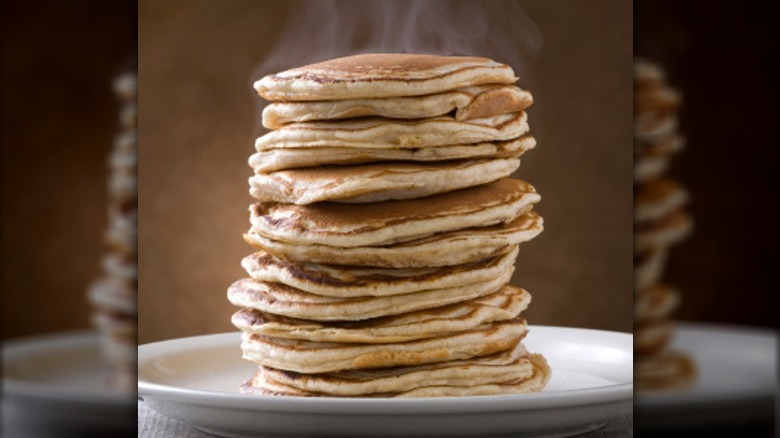 Stack of steaming pancakes
