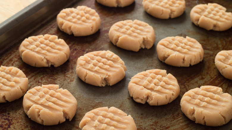 Peanut butter cookies on baking sheet