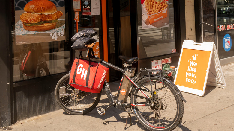 GrubHub delivery bags and bike