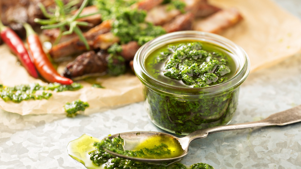 Chimichurri sauce with steak