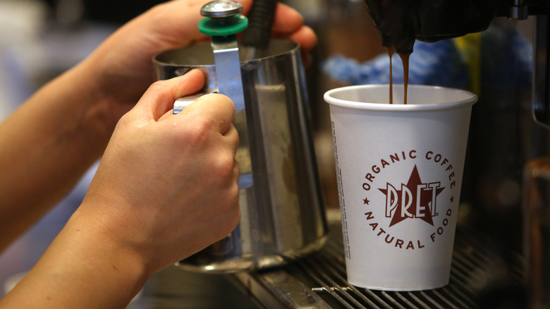 Pret a manger barista preparing coffee