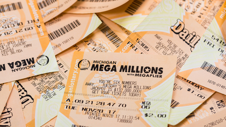 Pile of Mega Millions tickets.