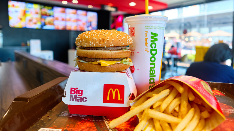 A McDonald's Big Mac meal with fries and a drink