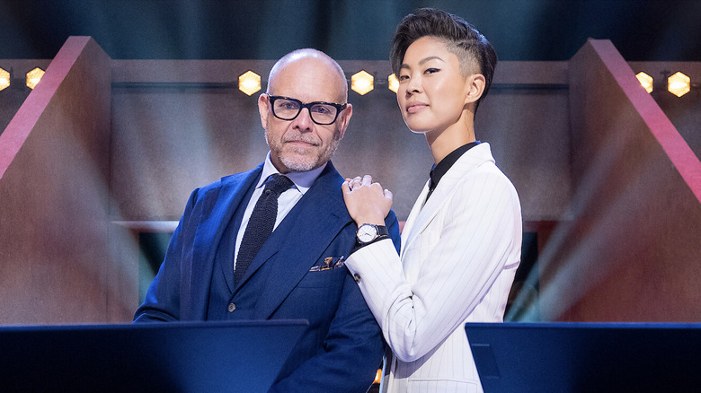 Kristen Kish and Alton Brown on 'Iron Chef Legends' set