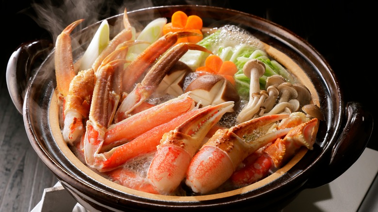 Pot of crab legs and claws