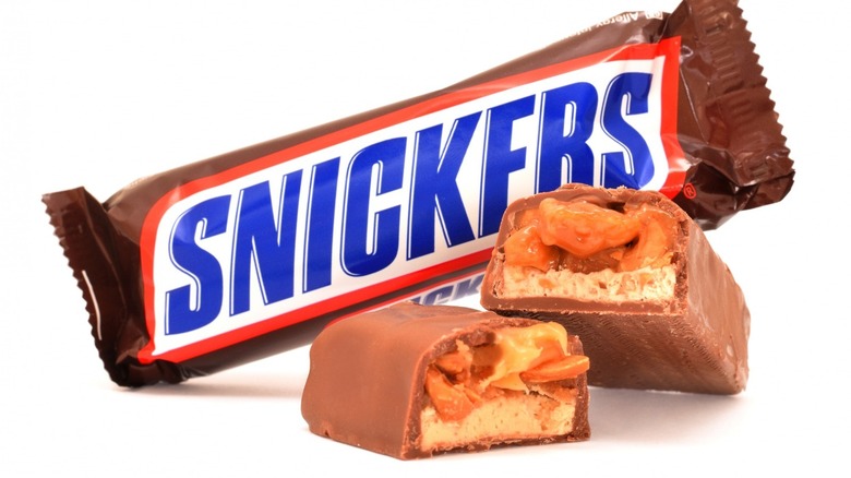 Unwrapped Snickers bar
