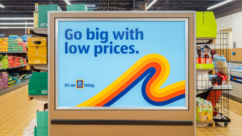 In-store Aldi signage marketing its low prices