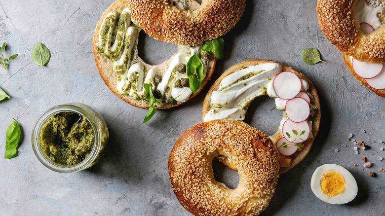 Flat bagels with toppings 