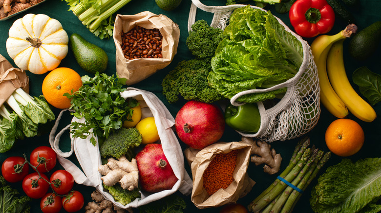 Leafy greens, beans, and fruits