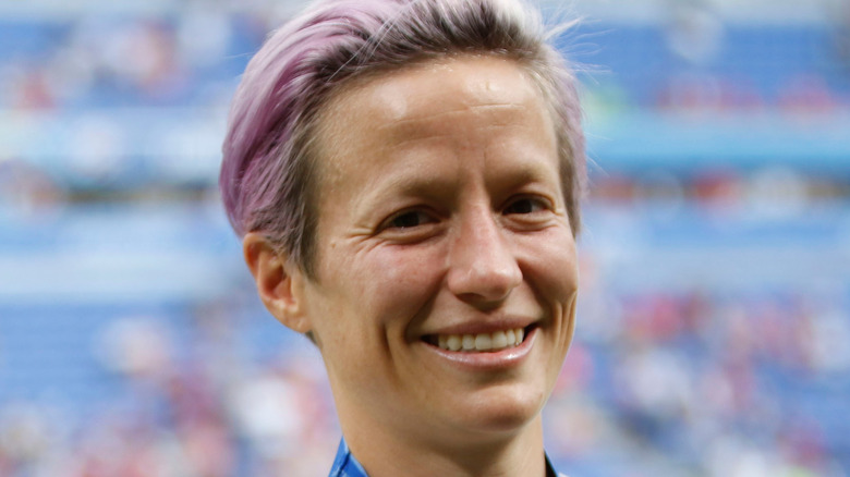 Megan Rapinoe closeup with purple hair