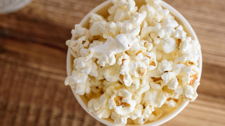 top view bowl of popcorn