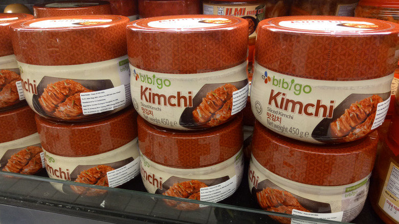 Bibigo containers of kimchi