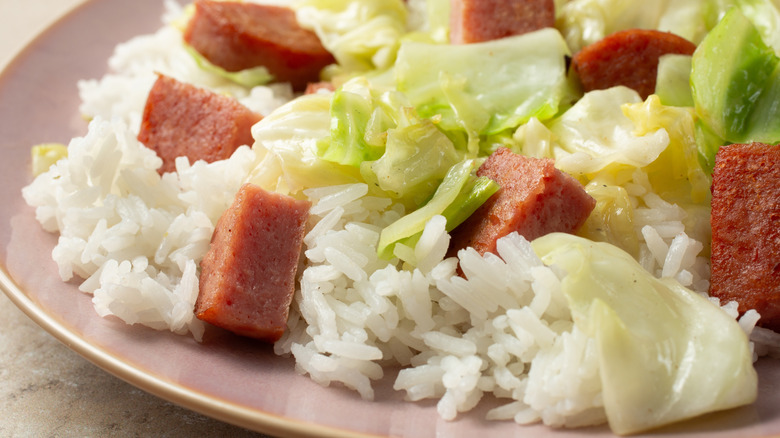Spam, cabbage, and rice
